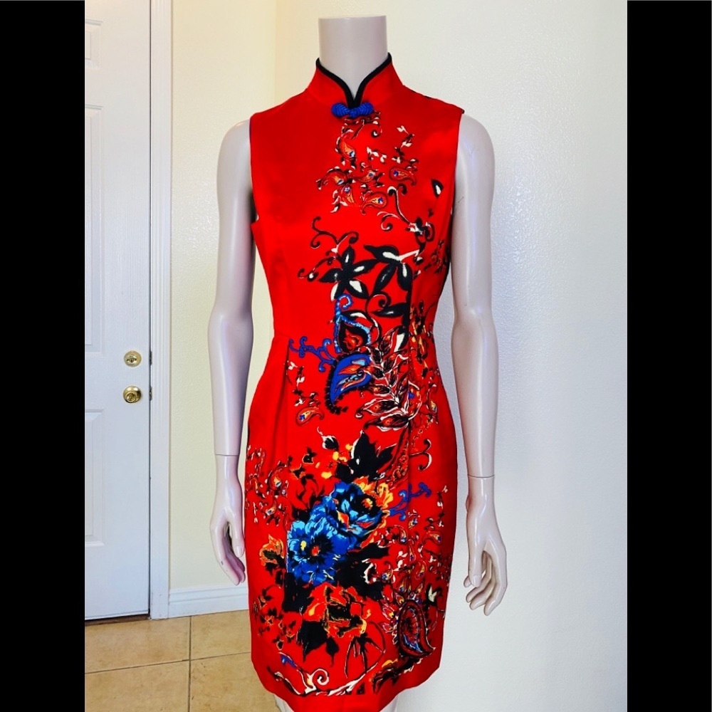 NWT Blum Evening floral Red , silk dress size 8